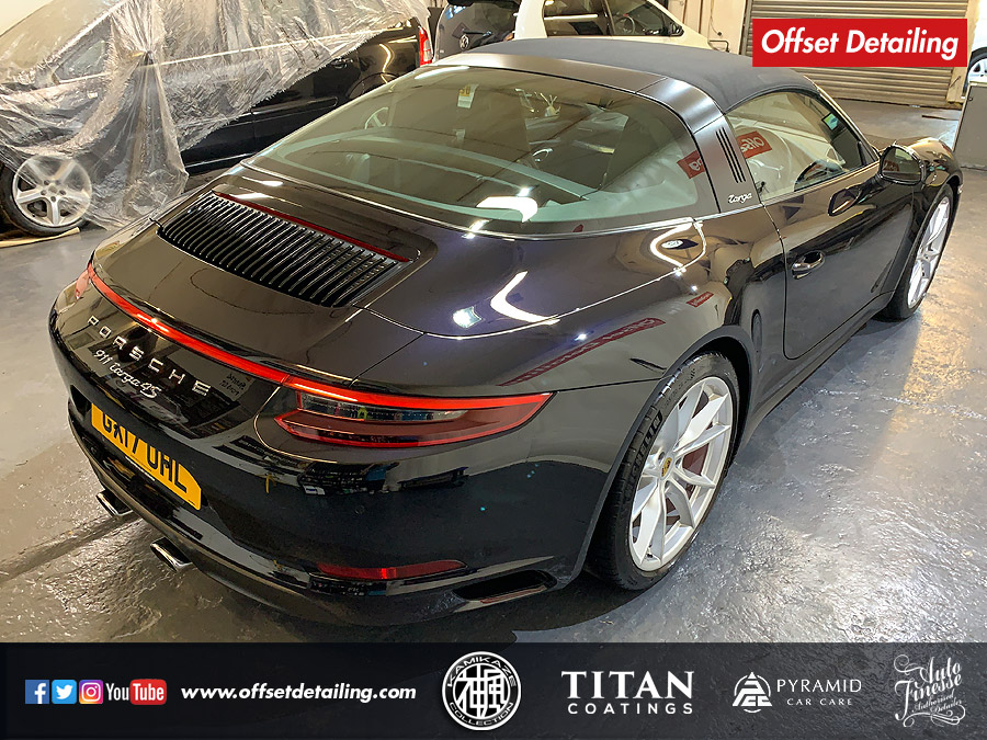 Car polishing and ceramic coating protection in Essex and London on this Porsche 991 Targa