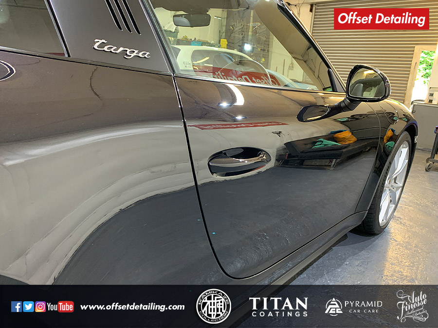 Car polishing and ceramic coating protection in Essex and London on this Porsche 991 Targa